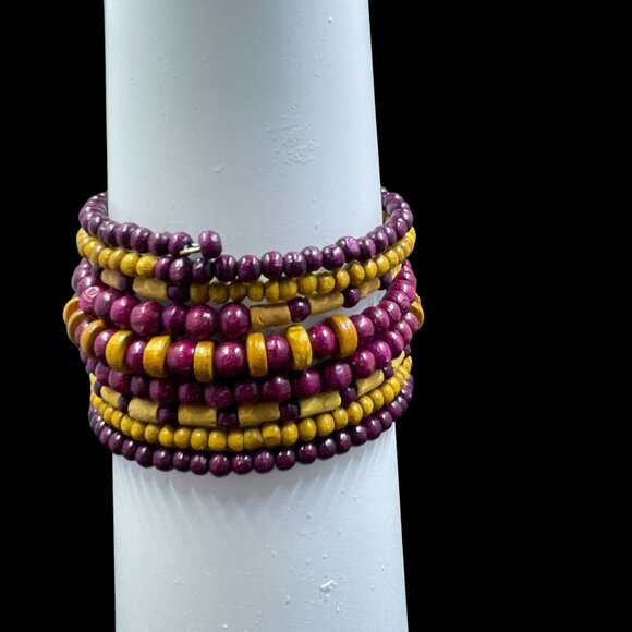 Wood Beaded Bracelet Set Bohemian Stacked Festival Rustic Indie Earthy Jewelry - Picture 3 of 4